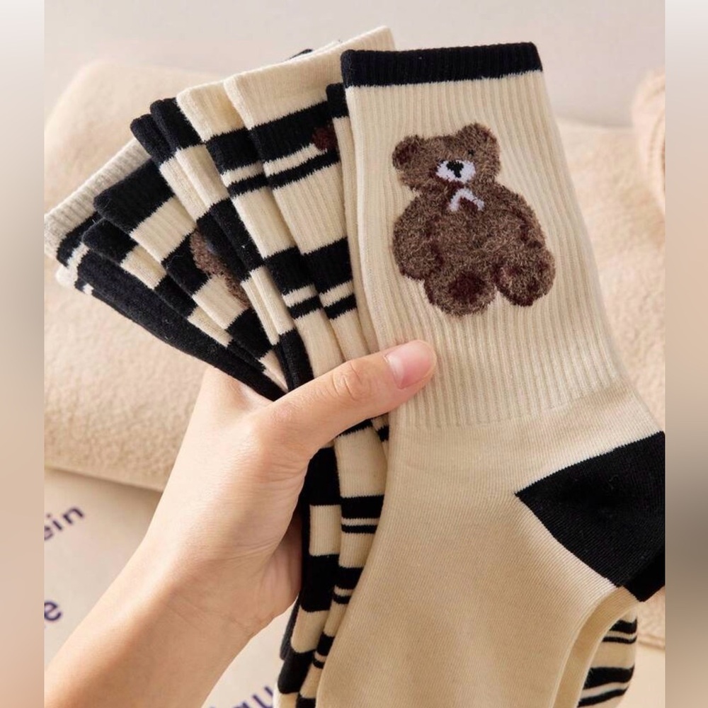 Bear socks 5 pair fuzzy polo monogram W P Ralph Lauren womens chenille black NEW - Picture 3 of 7